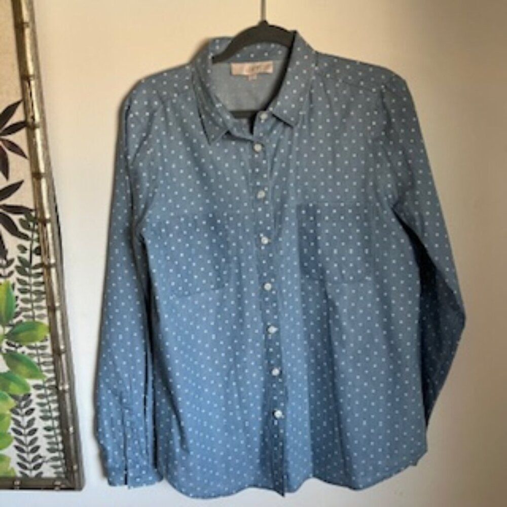 LOFT Blue Polka Dot Button Down Shirt